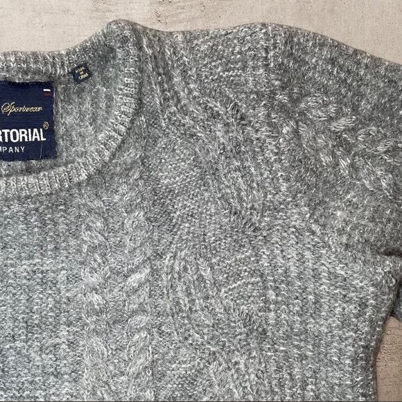 SUPERDRY CABLE KNIT CROPPED SWEATER WITH RIBBED BELL SLEEVE - L - Picture 3 of 11